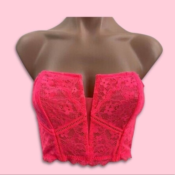 💕New! Victoria's Secret Dream Angels Lace Corset Bra Neon Pink NWT - Picture 1 of 9